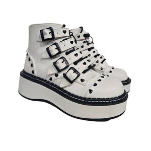 Demonia Emily White Black Combat Boots 7